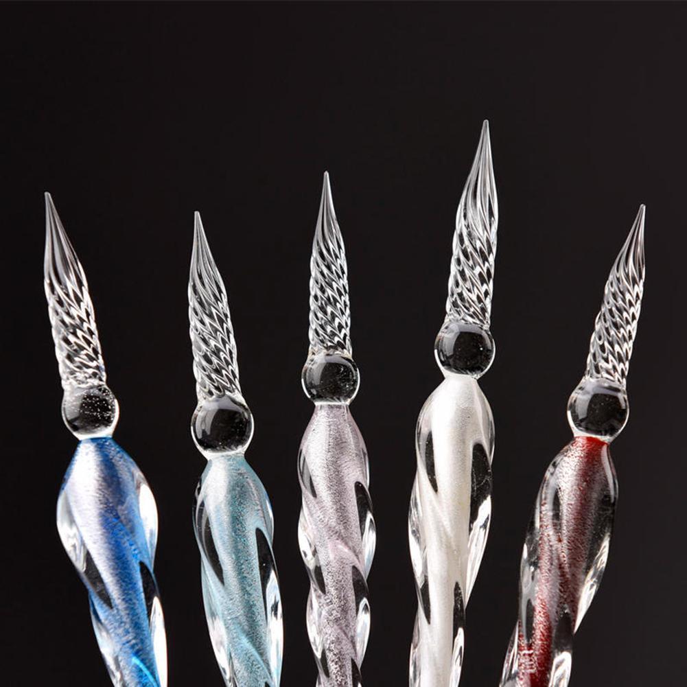 US 3D Glass Signature Pen Nib Elegant Crystal Dip Sign Pen w/ Box Gift Holiday
