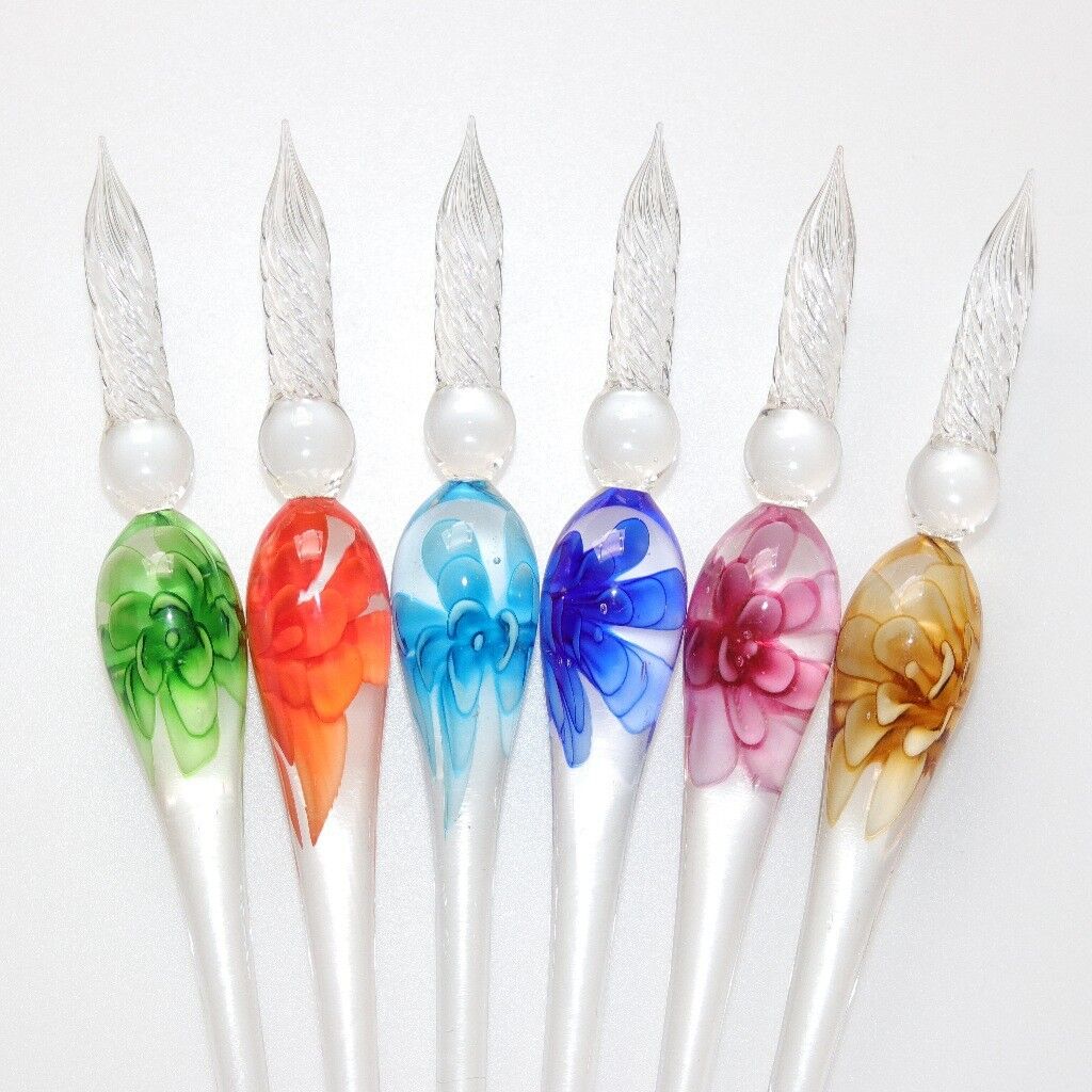 US 3D Glass Signature Pen Nib Elegant Crystal Dip Sign Pen w/ Box Gift Holiday