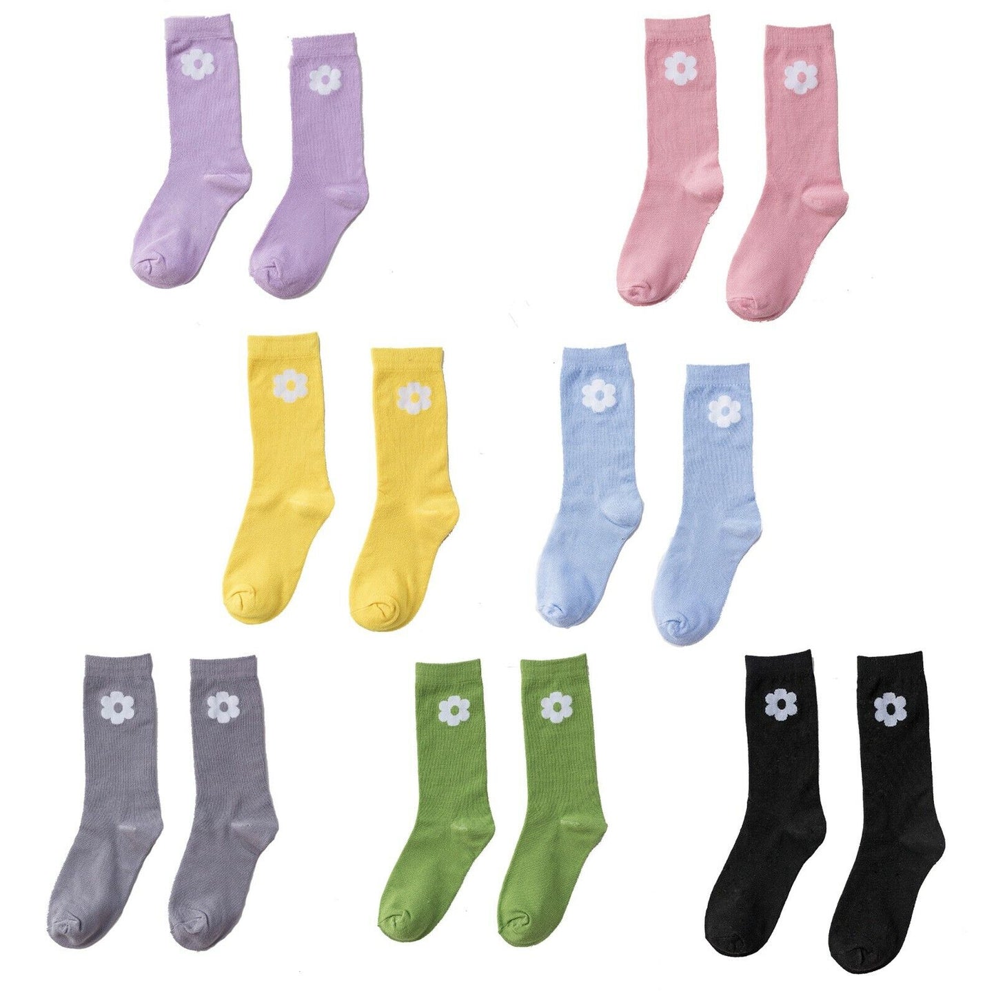 US 7 Pairs Novelty Women Assorted Breathable Cute Korea Casual Cotton Crew Socks