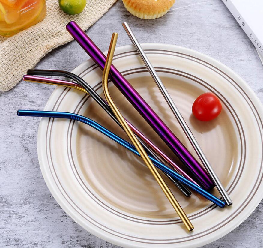 US 8pcs 10.5" Stainless Steel Ultra Long Metal Cocktail Straw + 2 Cleaner Brush