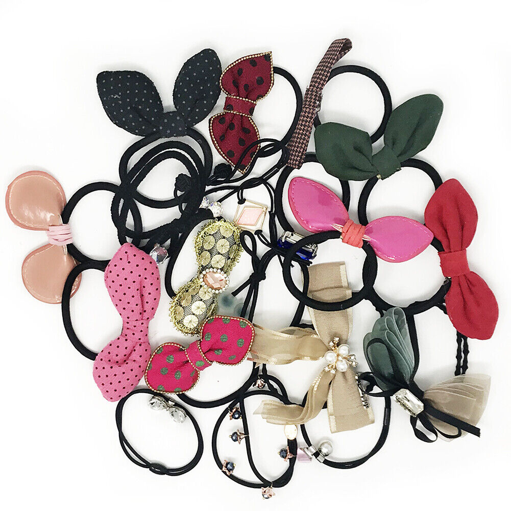 US 20-40 Pcs Stylish Elastic Bow Crystal Ponytail Rope Hair Tie Ring Hairband