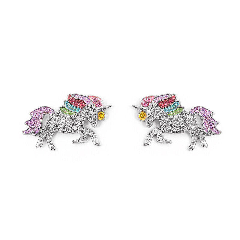 US Unicorn Jewelry Rainbow Rhinestone Crystal Necklace/ Bracelet/ Earring/ Ring