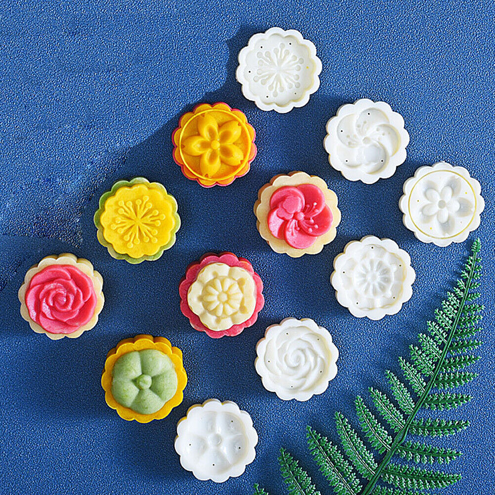 US 14 Pack Moon Cake Mold Mould Mid-Autumn Flower Round Square Pattern DIY Tools