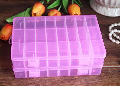 2 Pack 24 Grids Plastic Storage Box Jewelry Earring Tool Containers Organizer