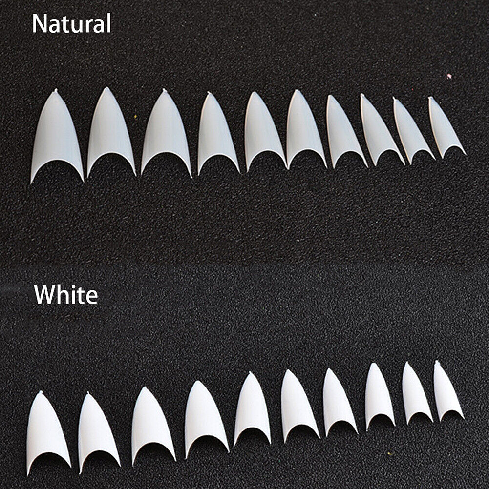 US 500-1000Pcs Stiletto French False Fake Acrylic Nail Tips Coffin Nails Long