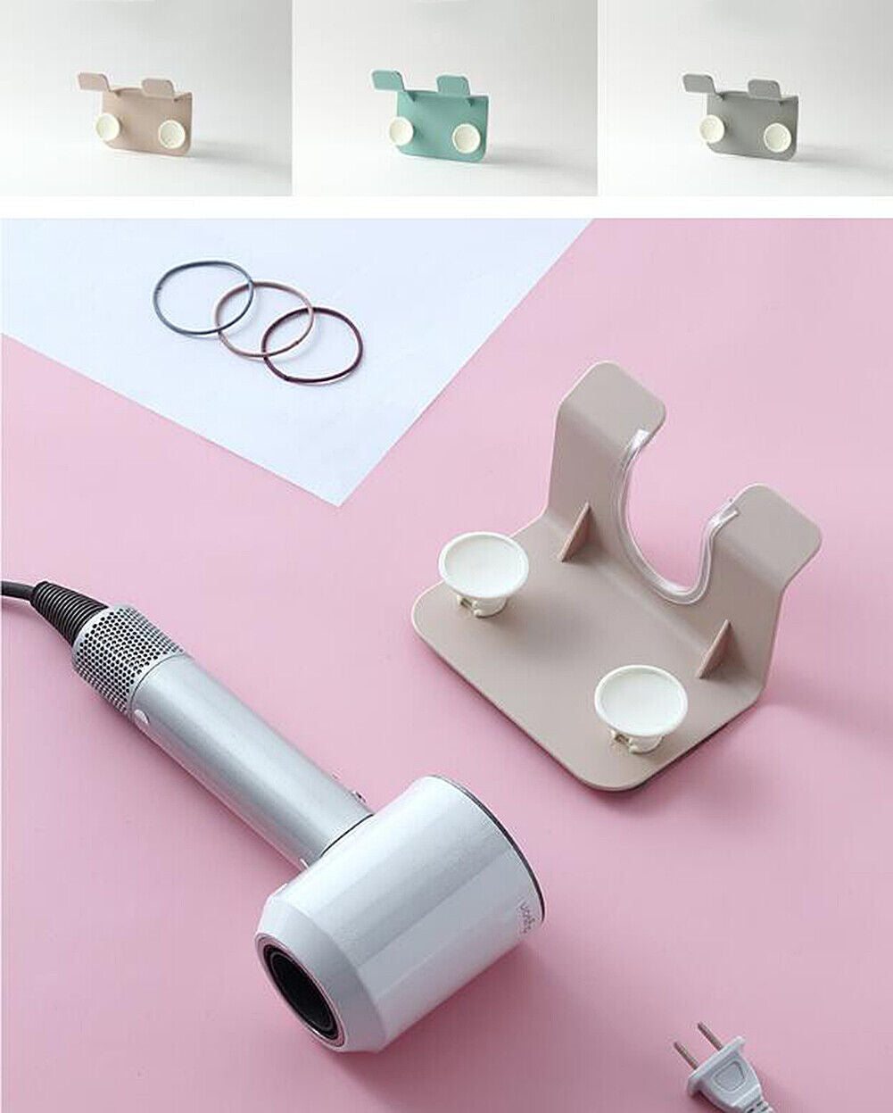 Hair Dryer Holder Self-Adhesive Hanging Rack Organizer Hook Spiral Caddy Bracket