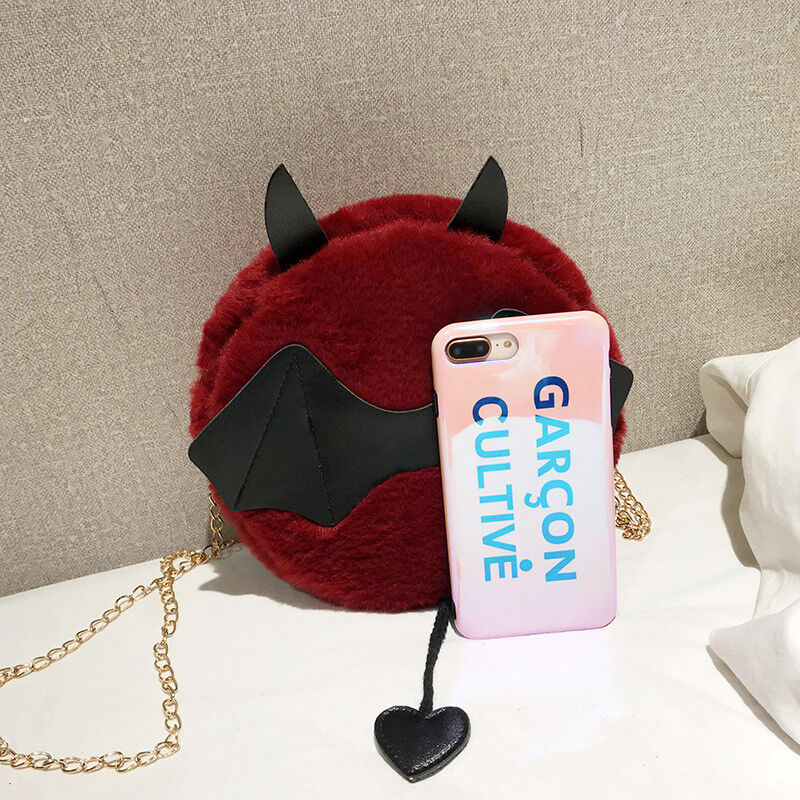 Magik Devil Monster Crossbody Shoulder Bag Faux Fur Fluffy Bat Doll Toys Handbag