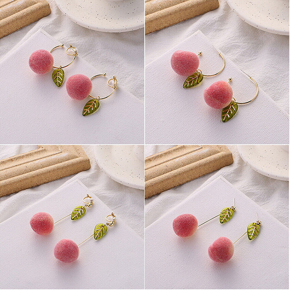 US Pom Pom Flower Balloon Daisy Vintage Heart Cat Star Fruit Earrings /Ear Clips