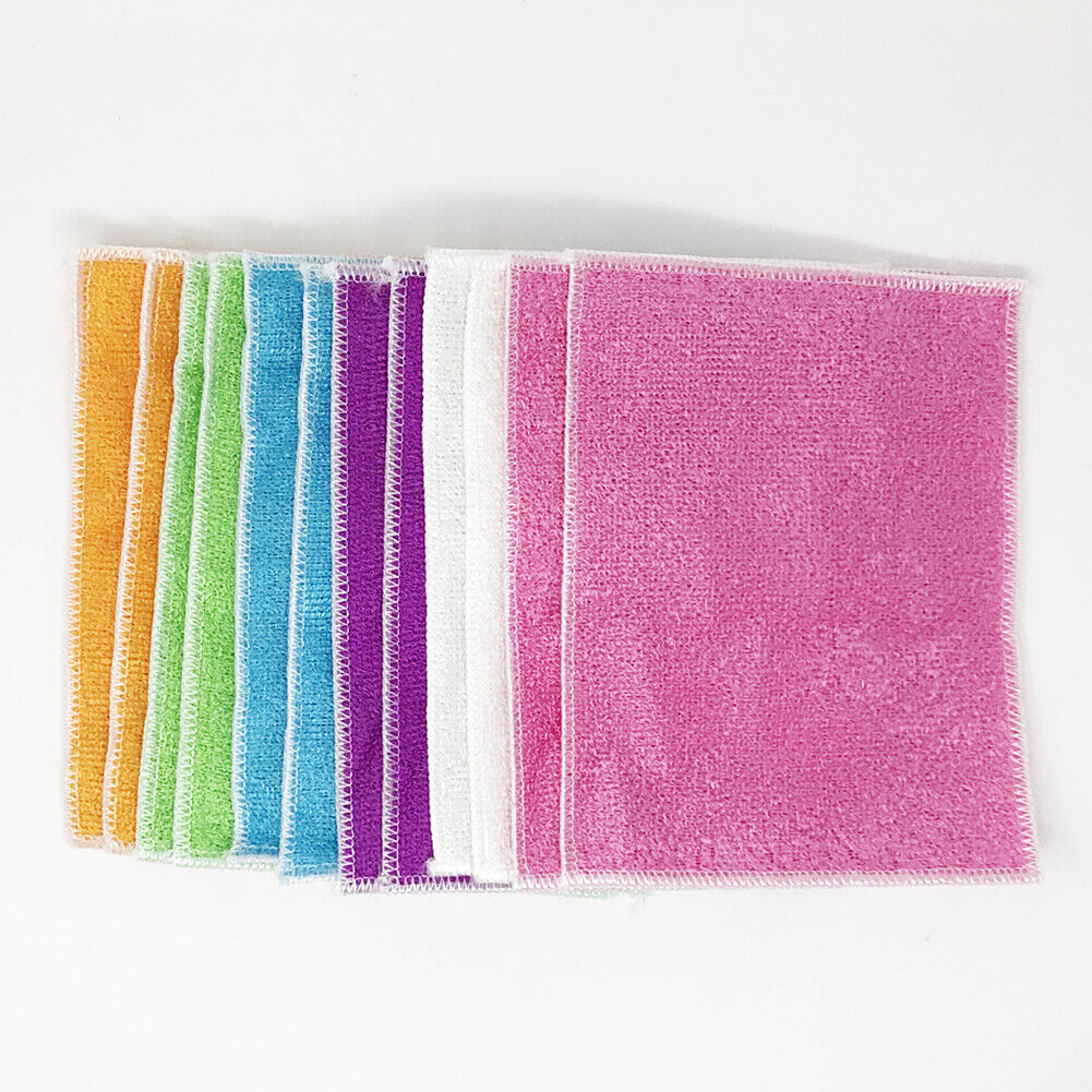 US 12-24 Pack Dish Cloth Bamboo Fiber Washing Towel Kitchen Cleaning Wiping Rags