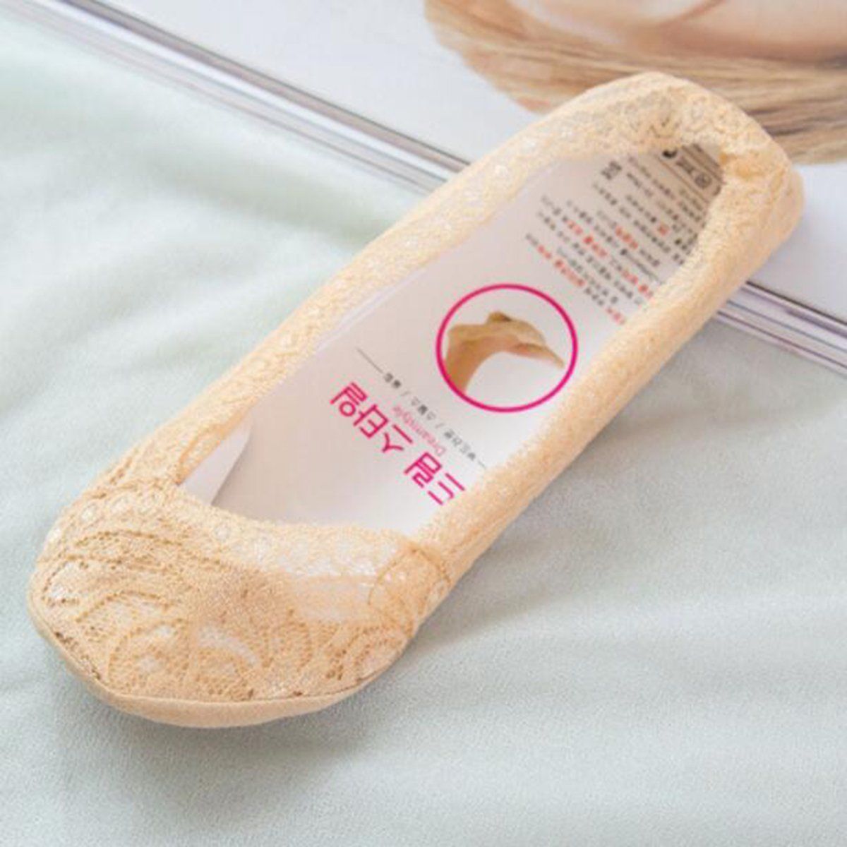 5 Pack Low Cut Lace Liner Boat Socks Ballet Plain Footies w/ Anti-slippery pads