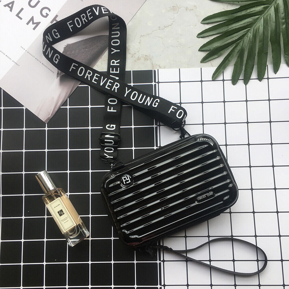 US Women Suitcase Box Shape Crossbody Shoulder Bag Letter Band Travel Carrying