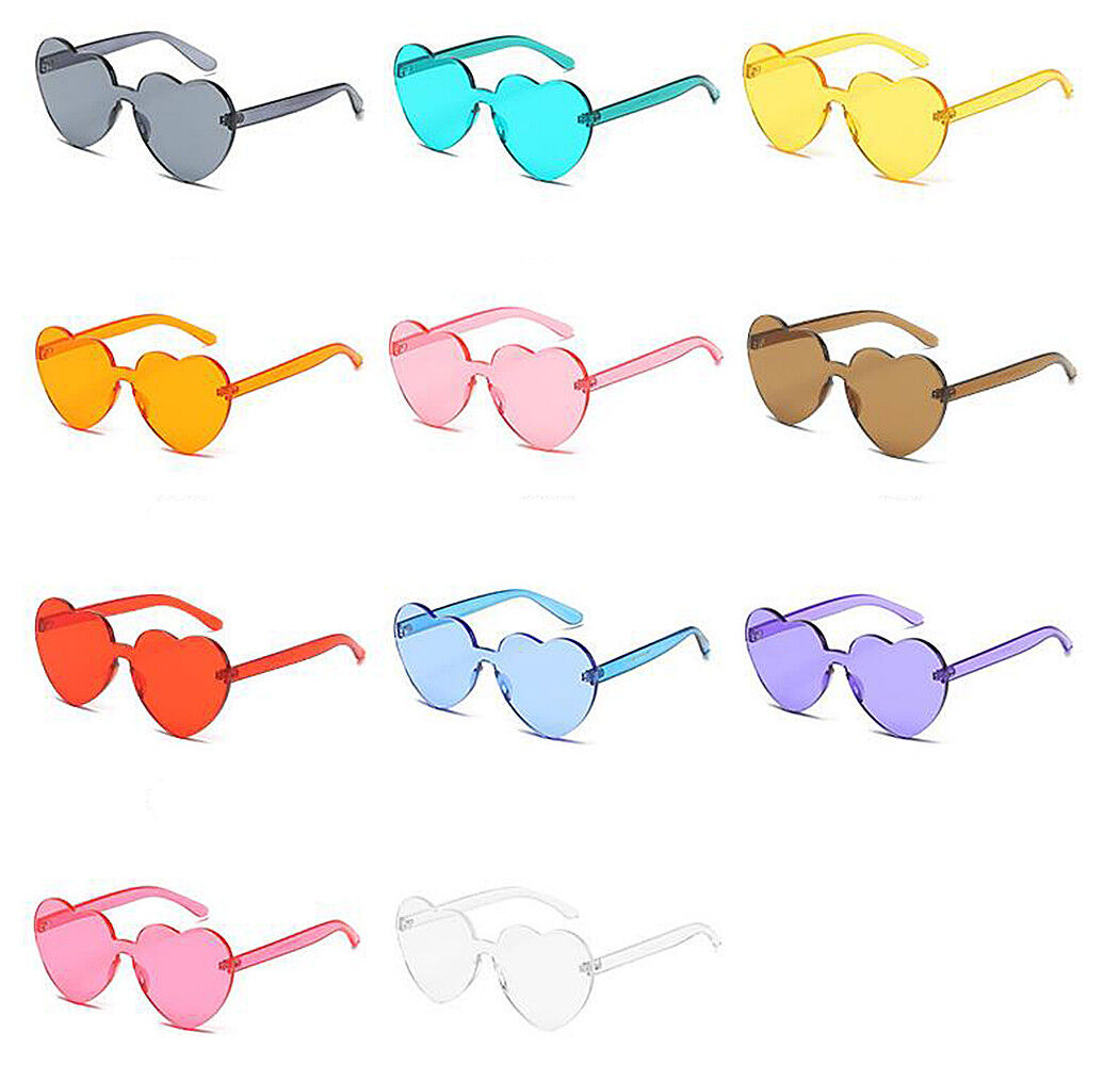 1-2 Pcs One Piece Round Heart Rimless Sunglasses Transparent Oversized Eyewear