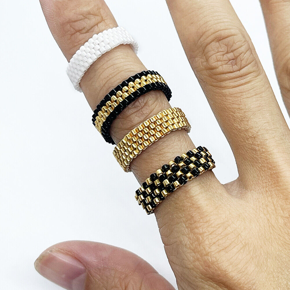 Magik Custom Handmade Vintage Shining Stackable Delica Beaded Ring Mosaic