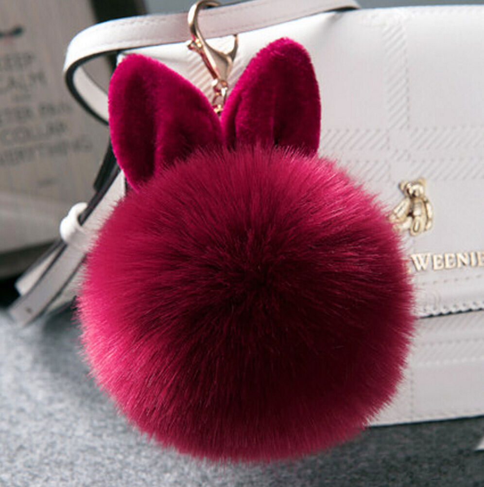 Rabbit Fur Ball/Rabbit Ear PomPom Cell Phone Car Pendant Handbag Key Chain Ring