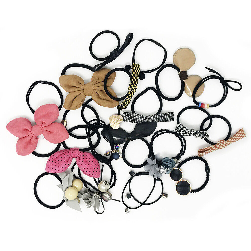 US 20-40 Pcs Stylish Elastic Bow Crystal Ponytail Rope Hair Tie Ring Hairband