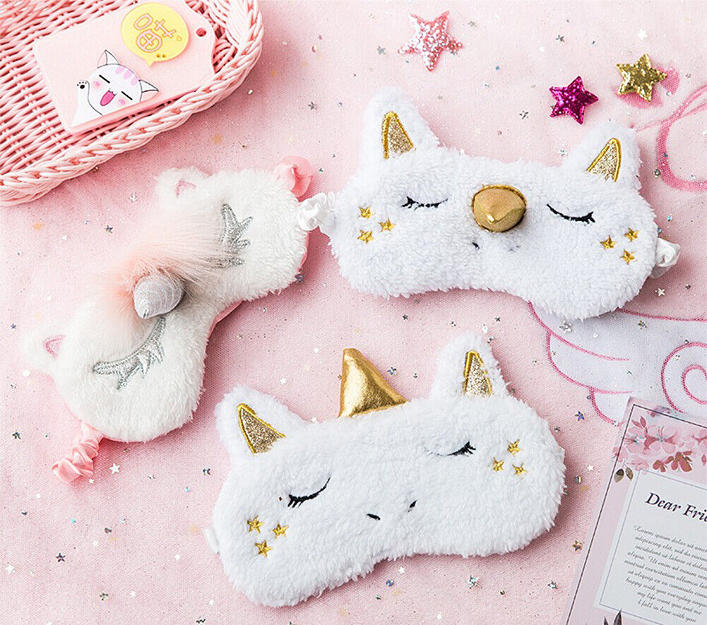 US Unicorn Animal Eye Mask Soft Plush Sleep Masks Sleeping Blindfold Traveling