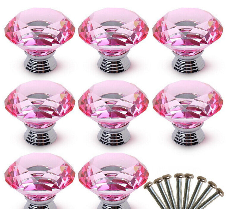 10Pcs Crystal Glass Cabinet Knob Diamond Shape 30mm Drawer Cupboard Handle Pull