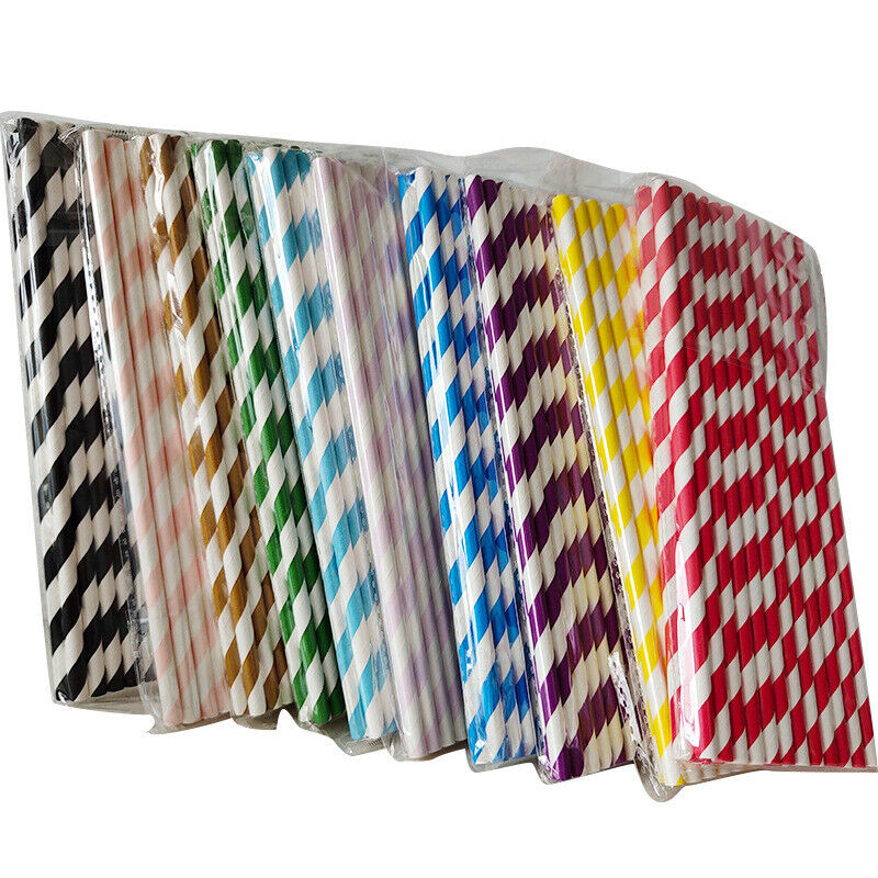 US 100~200 Bulk Packed Paper Straws Pattern Color -Biodegradable FDA Approved