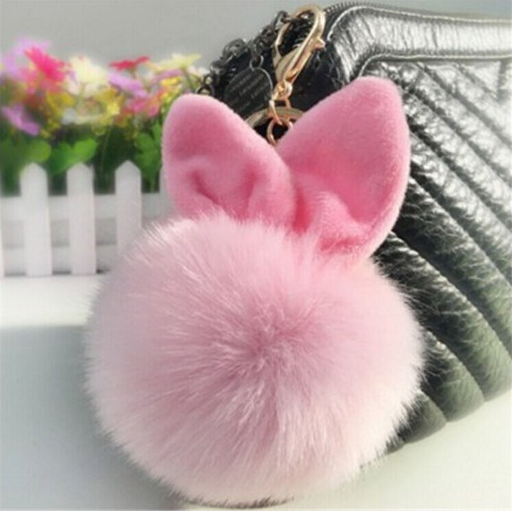 Rabbit Fur Ball/Rabbit Ear PomPom Cell Phone Car Pendant Handbag Key Chain Ring