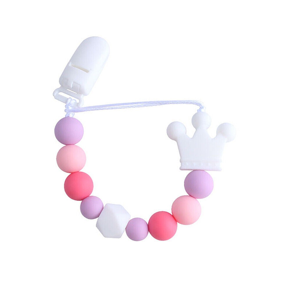 US 1-2 Pack Baby Pacifier Clip Chain Binky Holder Teething Beads Wooden Silicone