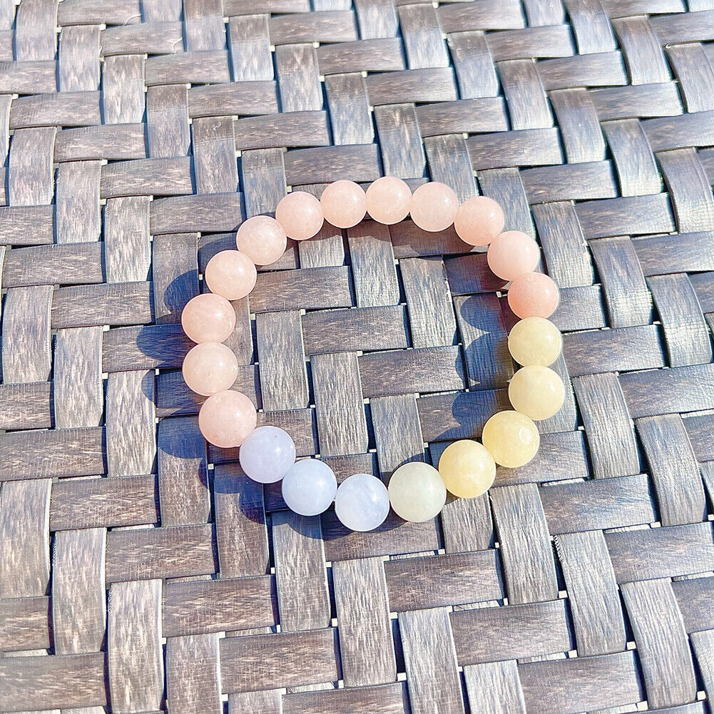US Handmade Natural Soothing Stone Smooth Morganite/Aventurine Beaded Bracelet