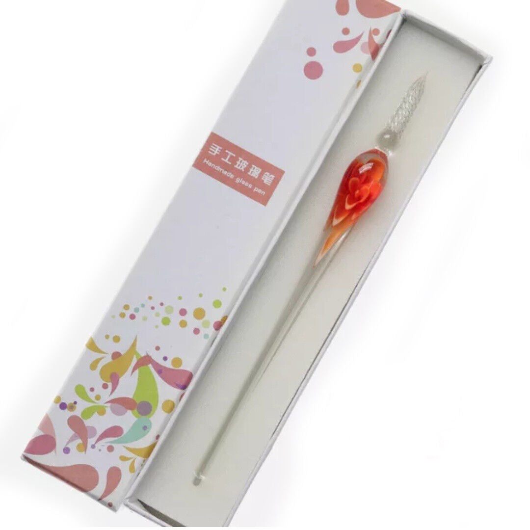 US 3D Glass Signature Pen Nib Elegant Crystal Dip Sign Pen w/ Box Gift Holiday