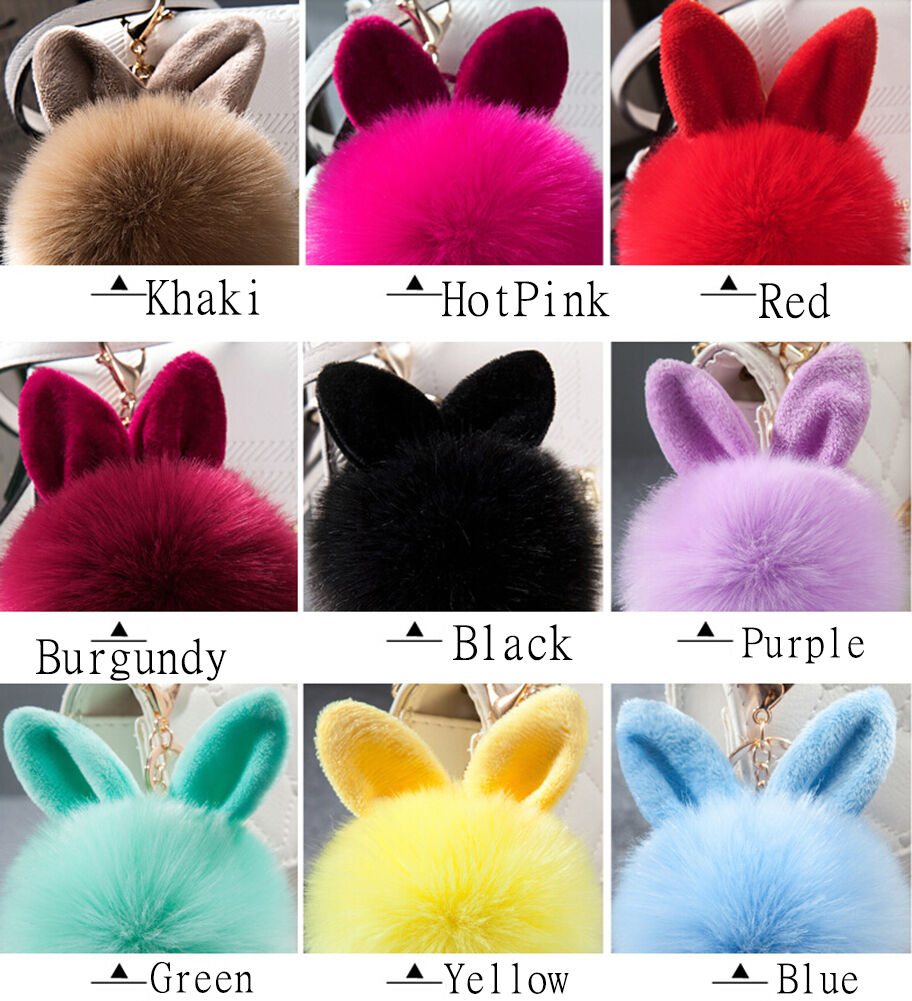 Rabbit Fur Ball/Rabbit Ear PomPom Cell Phone Car Pendant Handbag Key Chain Ring