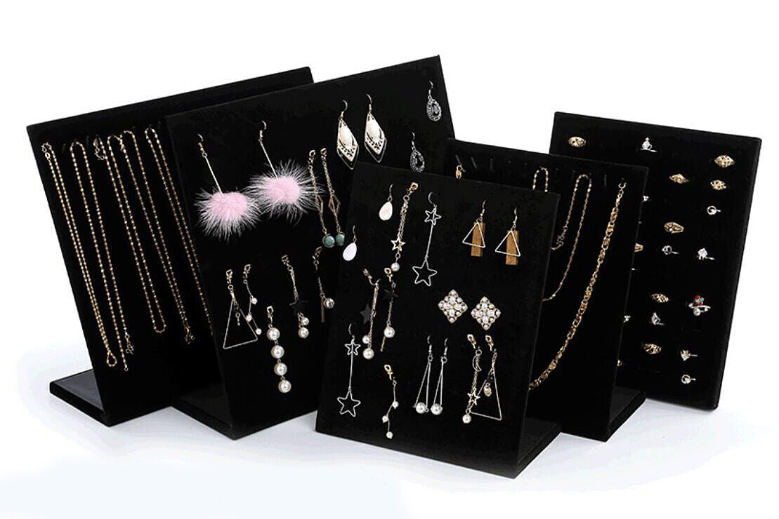 L-Shape Velvet Jewelry Frame Tray Earrings Board Display Counter Rack Organizer