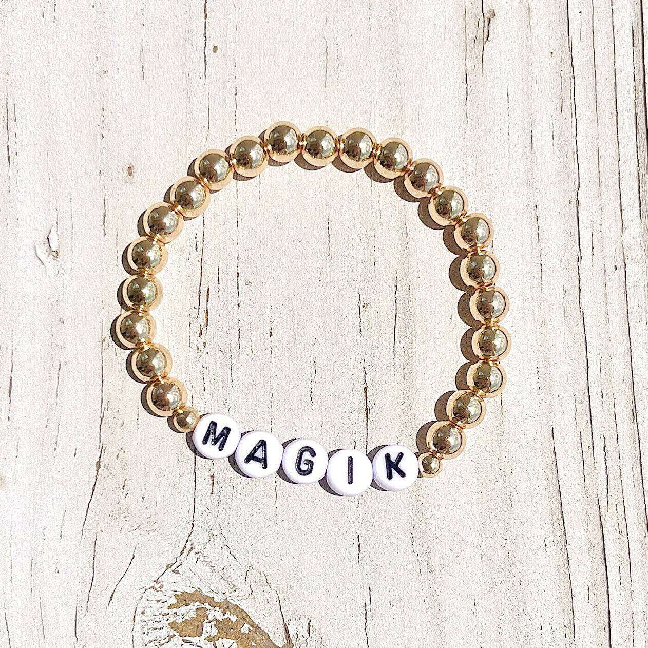 US Personalized 14k Gold Plated Name Stretch Bracelet Custom Mama Bracelet Gift