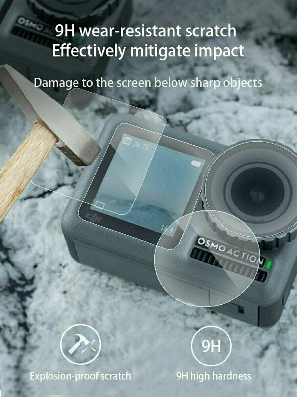 3 Pcs 9H 2.5D Tempered Glass Lens Film Screen Protector DJI OSMO Action CameraUS