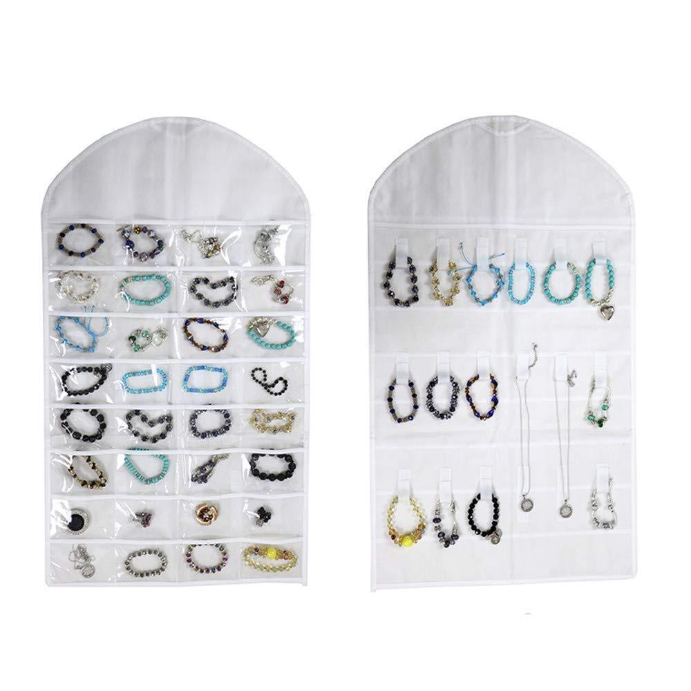 US Seller Jewelry Hanging Non-Woven Organizer Holder 32 Pockets 18 Hook & Loops