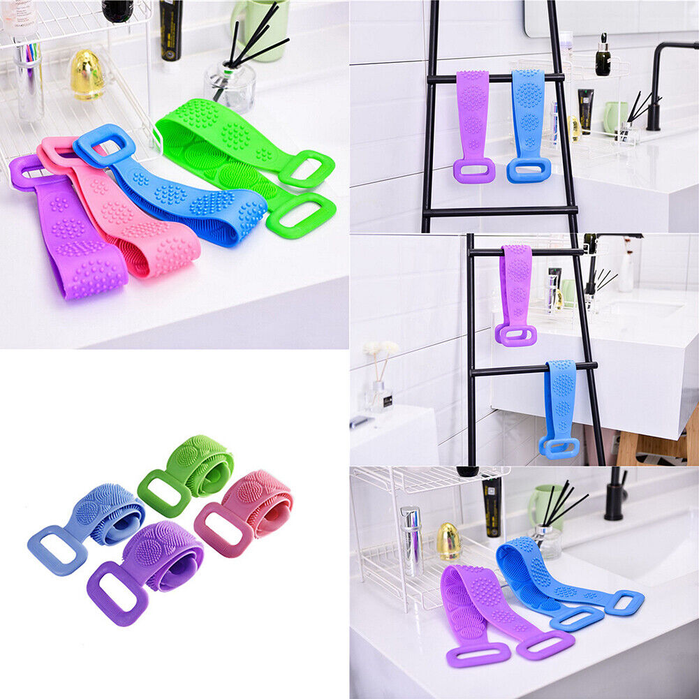 US Silicone Bath Towel Rub Brush Pull Back Strip Scrubber Exfoliating Scrub Tool