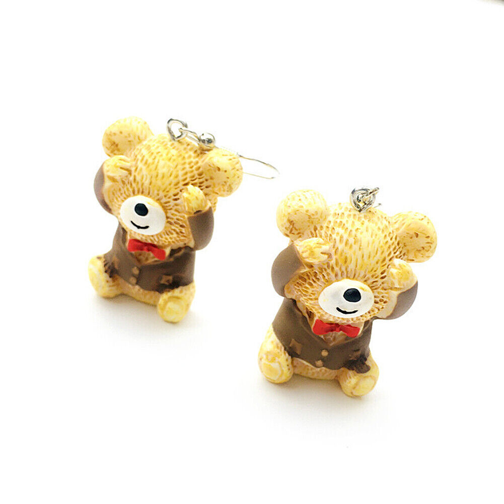 US Cute Bear in Suit Emotional Face Expression Earrings Miniature Jewelry Gifts