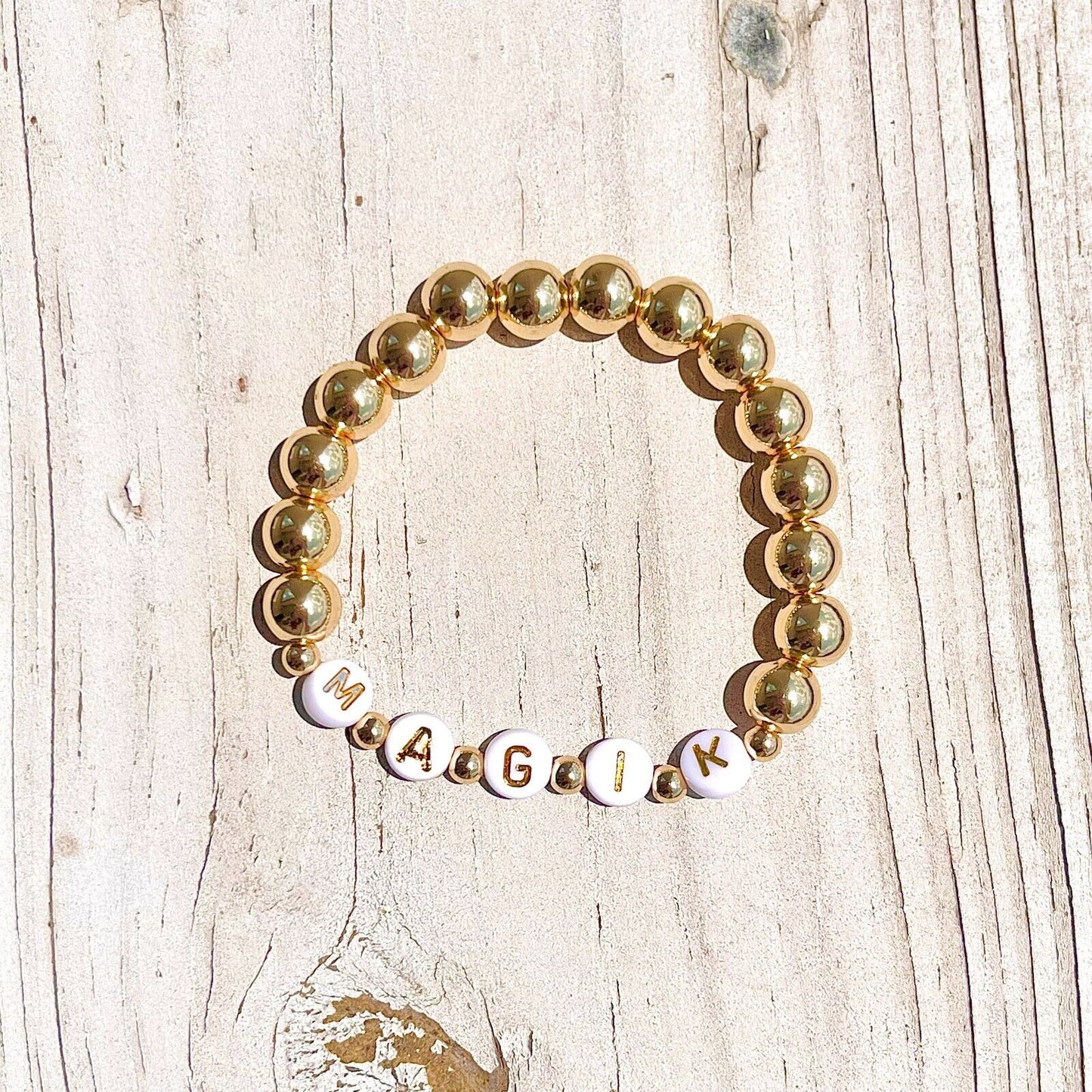 US Personalized 14k Gold Plated Name Stretch Bracelet Custom Mama Bracelet Gift