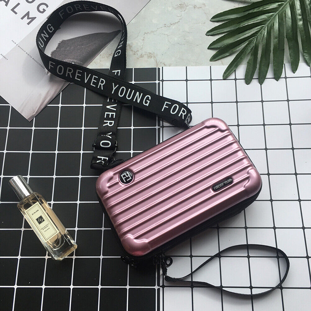 US Women Suitcase Box Shape Crossbody Shoulder Bag Letter Band Travel Carrying