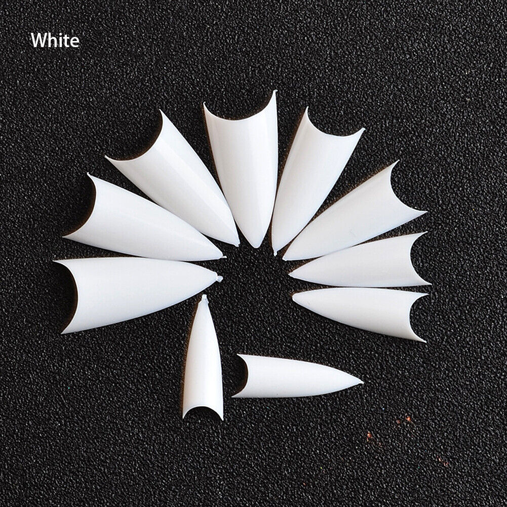 US 500-1000Pcs Stiletto French False Fake Acrylic Nail Tips Coffin Nails Long
