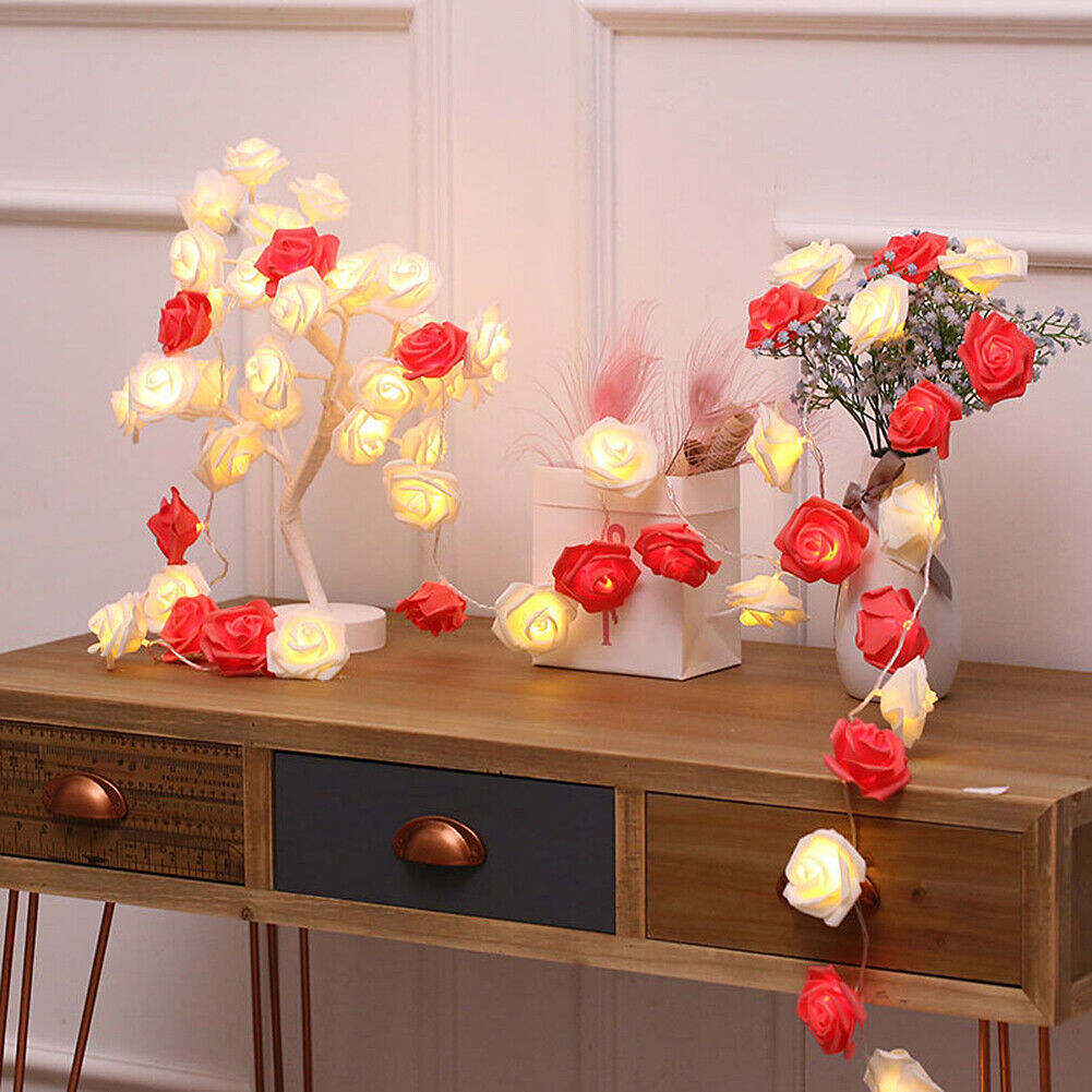 9.84 Ft 20 LED Rose Flower Lights String Battery Operated Wedding Home Party US