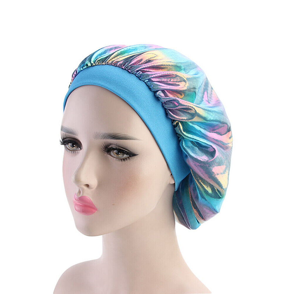 US Women Satin Night Sleep Cap Hair Bonnet Hat Silk Head Cover Wide Elastic Band