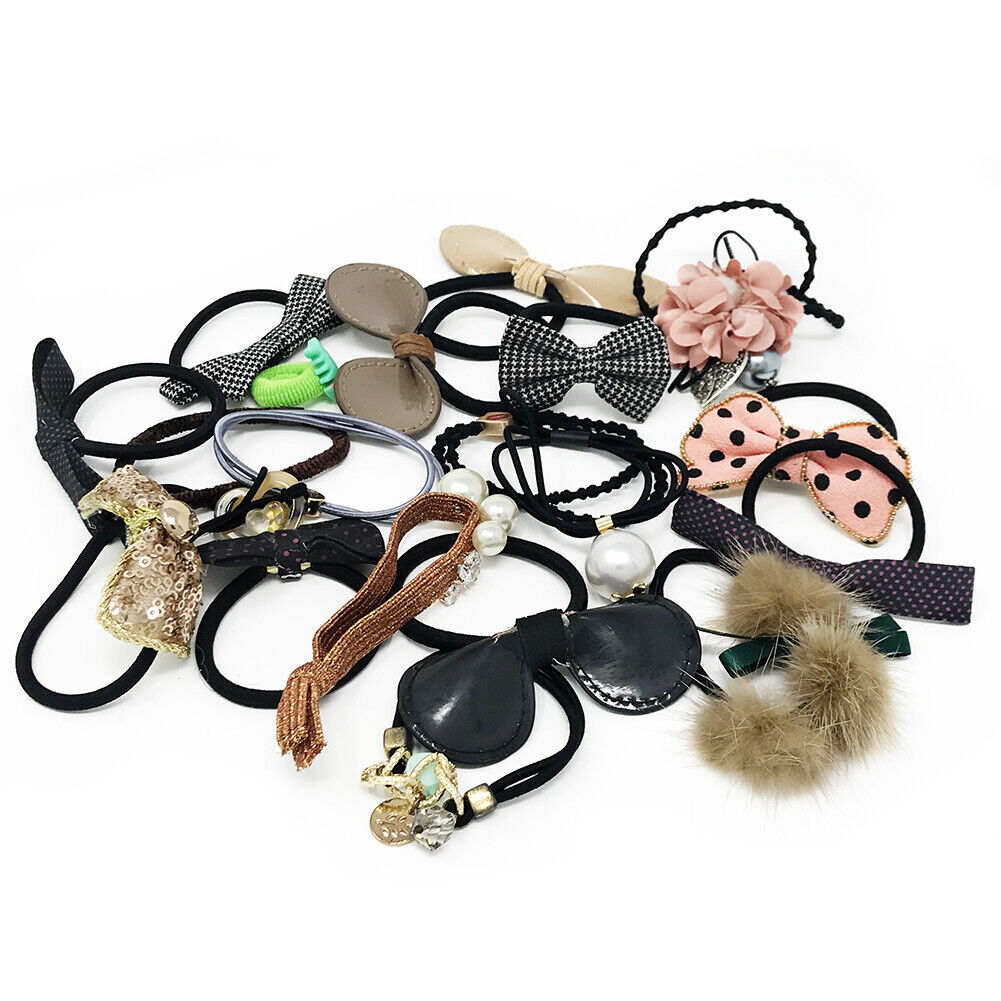 US 20-40 Pcs Stylish Elastic Bow Crystal Ponytail Rope Hair Tie Ring Hairband