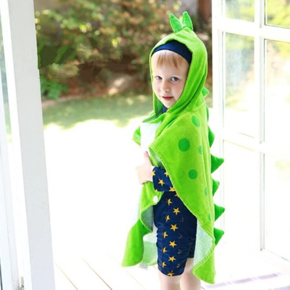 US Capped Hooded Baby Kids Dinosaur Bath Towel Wrap Toddler Bathrobe Cloak Cape