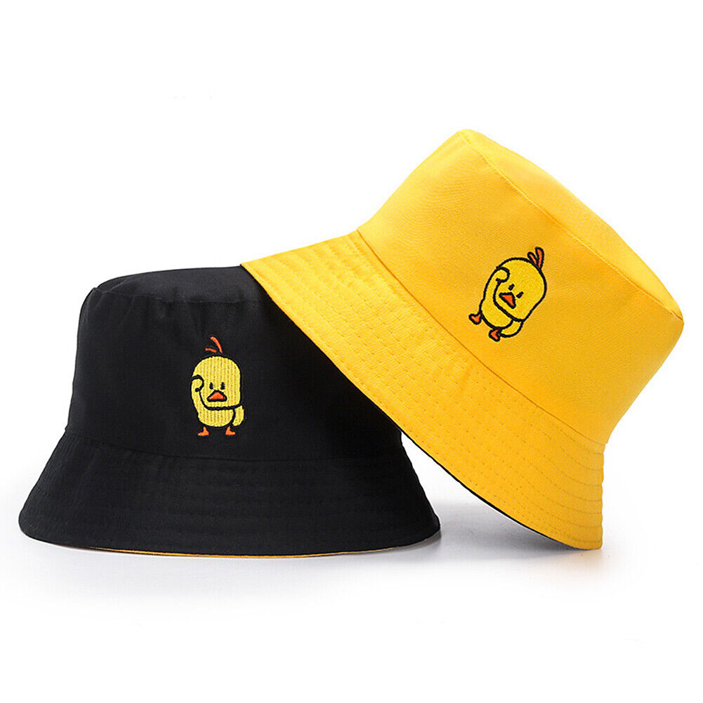 US Double-sided Bucket Hat Fisherman's Cap Men Women Embroidery Pattern Cotton