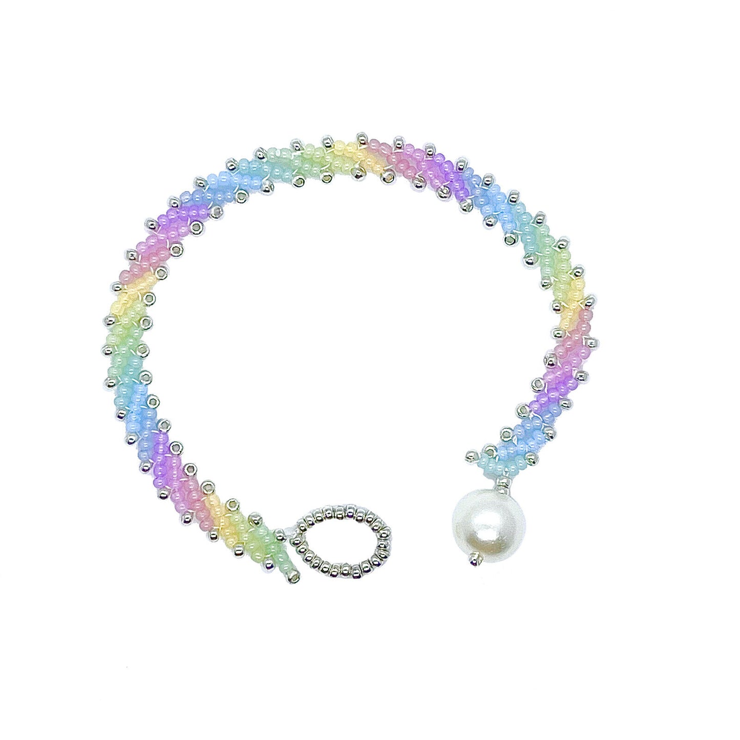 US Handmade Rainbow Colorful Glass Seed Beads Bracelet Imitation Pearl Closure