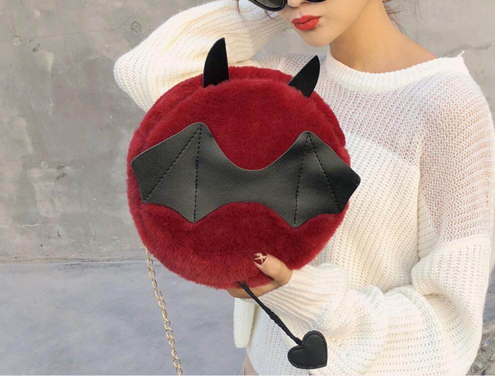 Magik Devil Monster Crossbody Shoulder Bag Faux Fur Fluffy Bat Doll Toys Handbag