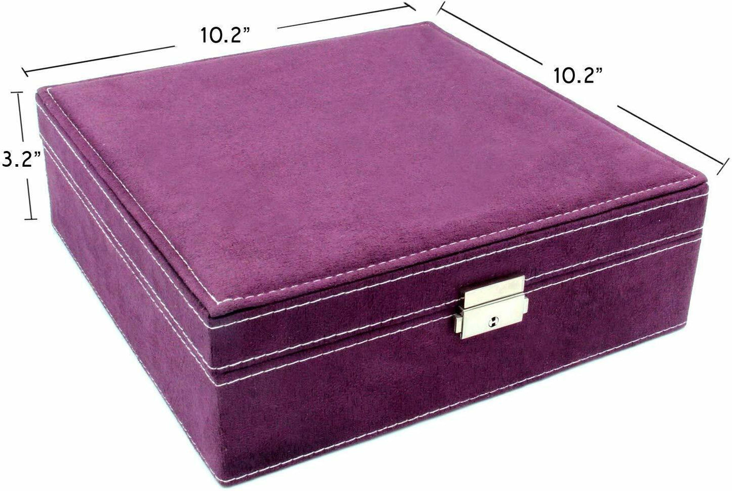 US Two-Layer Lint Large Jewelry Box Organizer Display Storage case with Lock