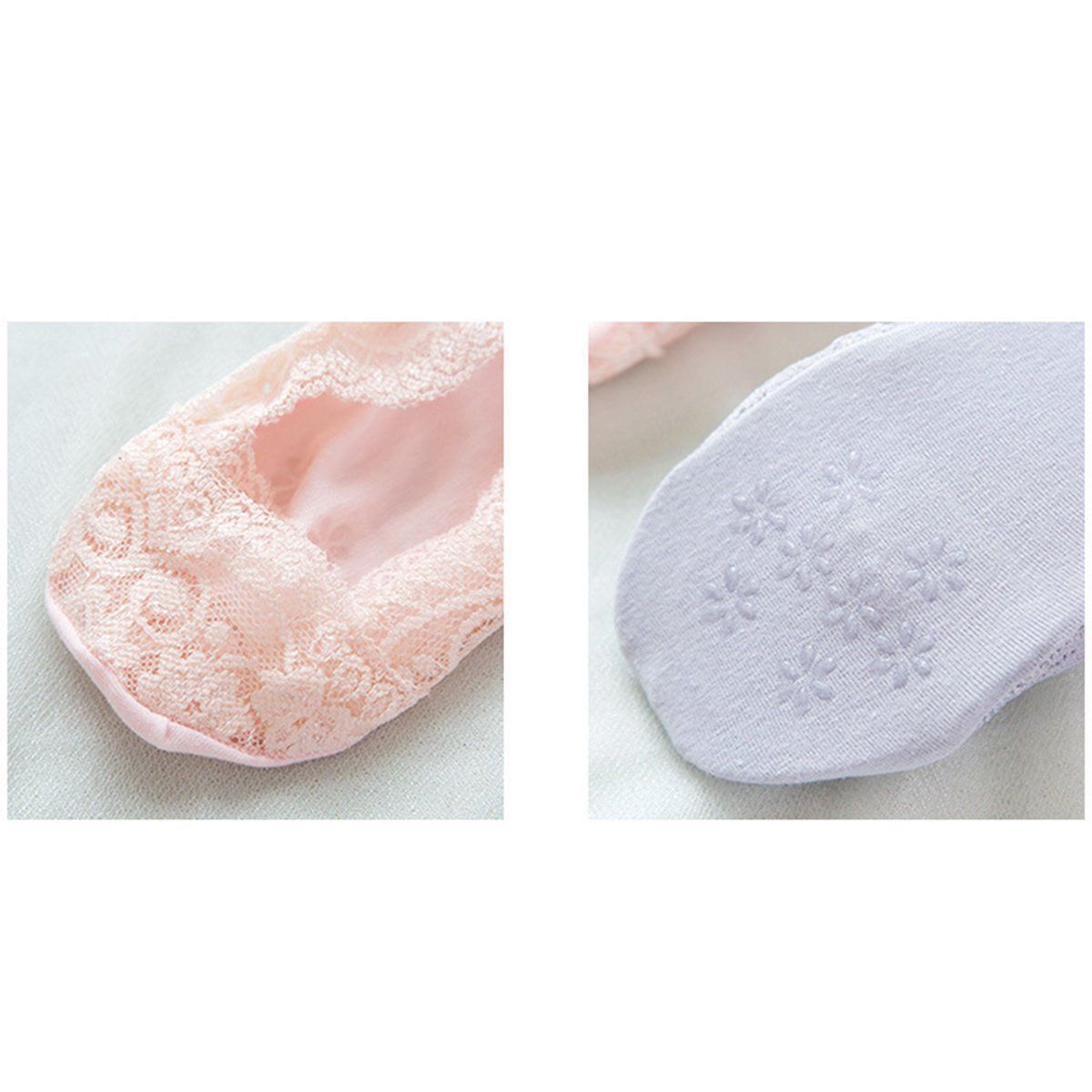 5 Pack Low Cut Lace Liner Boat Socks Ballet Plain Footies w/ Anti-slippery pads