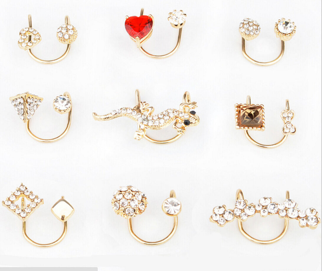 2X Magik Rhinestone EarStud Crystal Ear Cuff Wrap Clip On Non-piercing Earrings