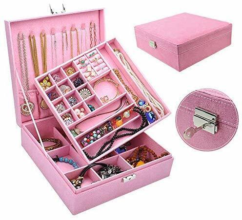 US Two-Layer Lint Large Jewelry Box Organizer Display Storage case with Lock