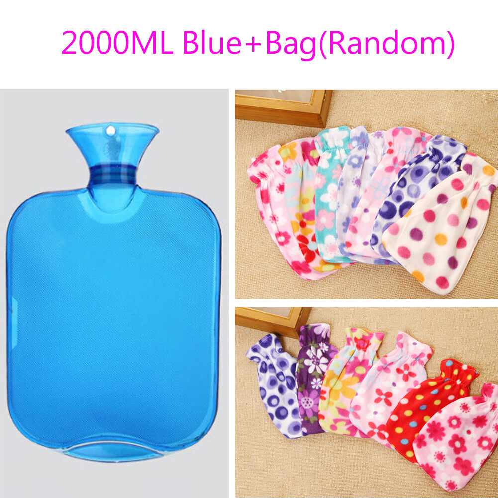 Large PVC Rubber HOT WATER BOTTLE Bag WARM Relaxing Heat / Cold Therapy 2 Liter