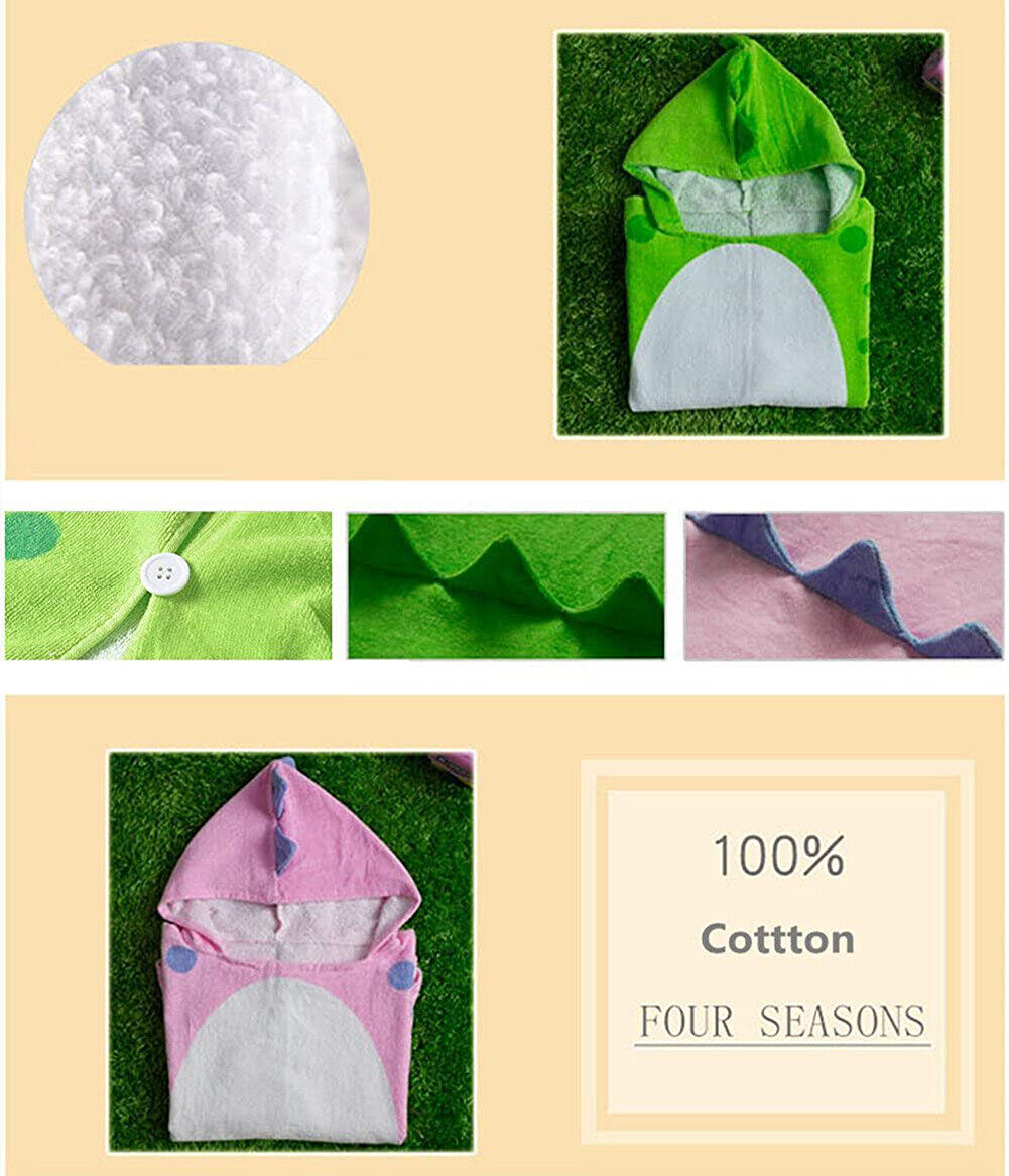 US Capped Hooded Baby Kids Dinosaur Bath Towel Wrap Toddler Bathrobe Cloak Cape