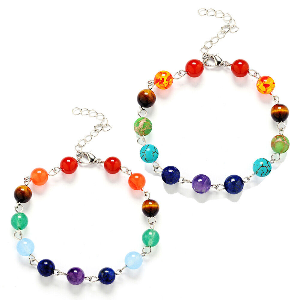 US 3 Pcs Yoga Healing 7-Chakra Stone Beads Energy Necklace+Bracelet+Earrings Set